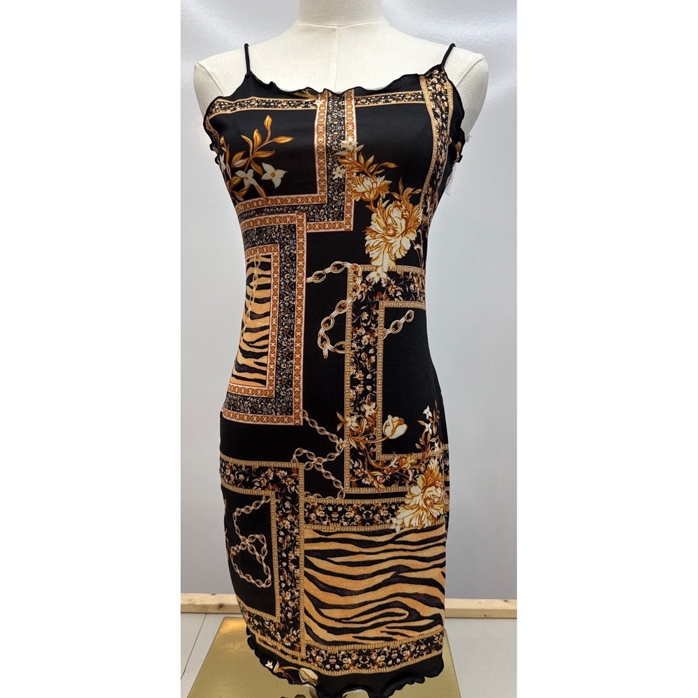 Y2K Chain Animal Print Bodycon Dress XL Spaghetti Strap Cami Mini NWT